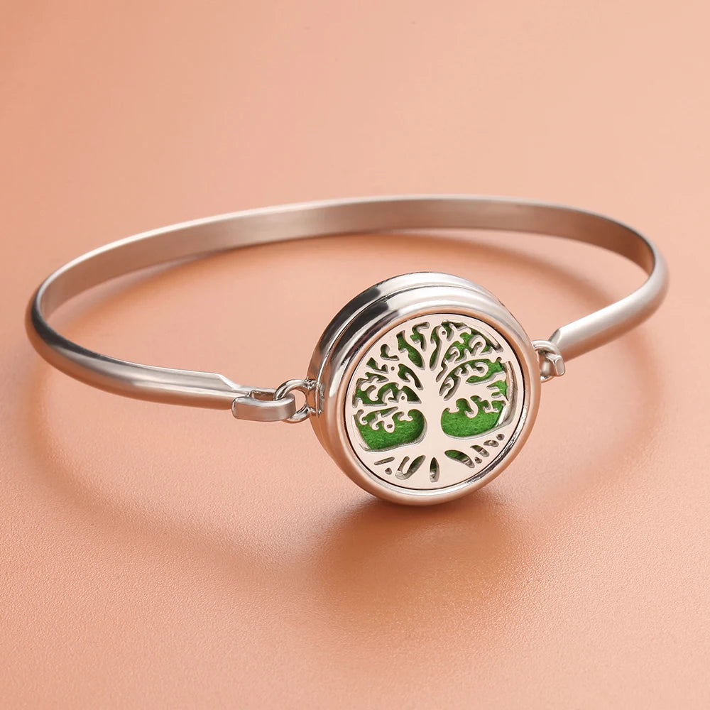 Aromatherapie-Armbänder mit Baum-Diffusor, Manschettenarmband, Parfüm-Armband mit ätherischen Ölen, offenes Medaillon-Armband, Aromaschmuck