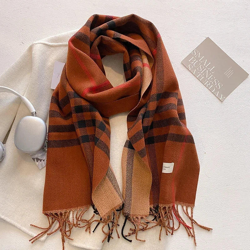 New Autumn Winter Fashion Cashmere Plaid Design Scarf Men Women Warm Thickening Shawl Neckerchief Scarves Bufanda Tassel 2024 - Madeinsea©