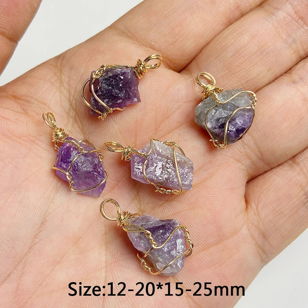 5pcs Natural Rough Stone Pendant Irregular Shape Healing Amethysts Labradorite Agat Quartz Pendants For DIY Handmade Necklace