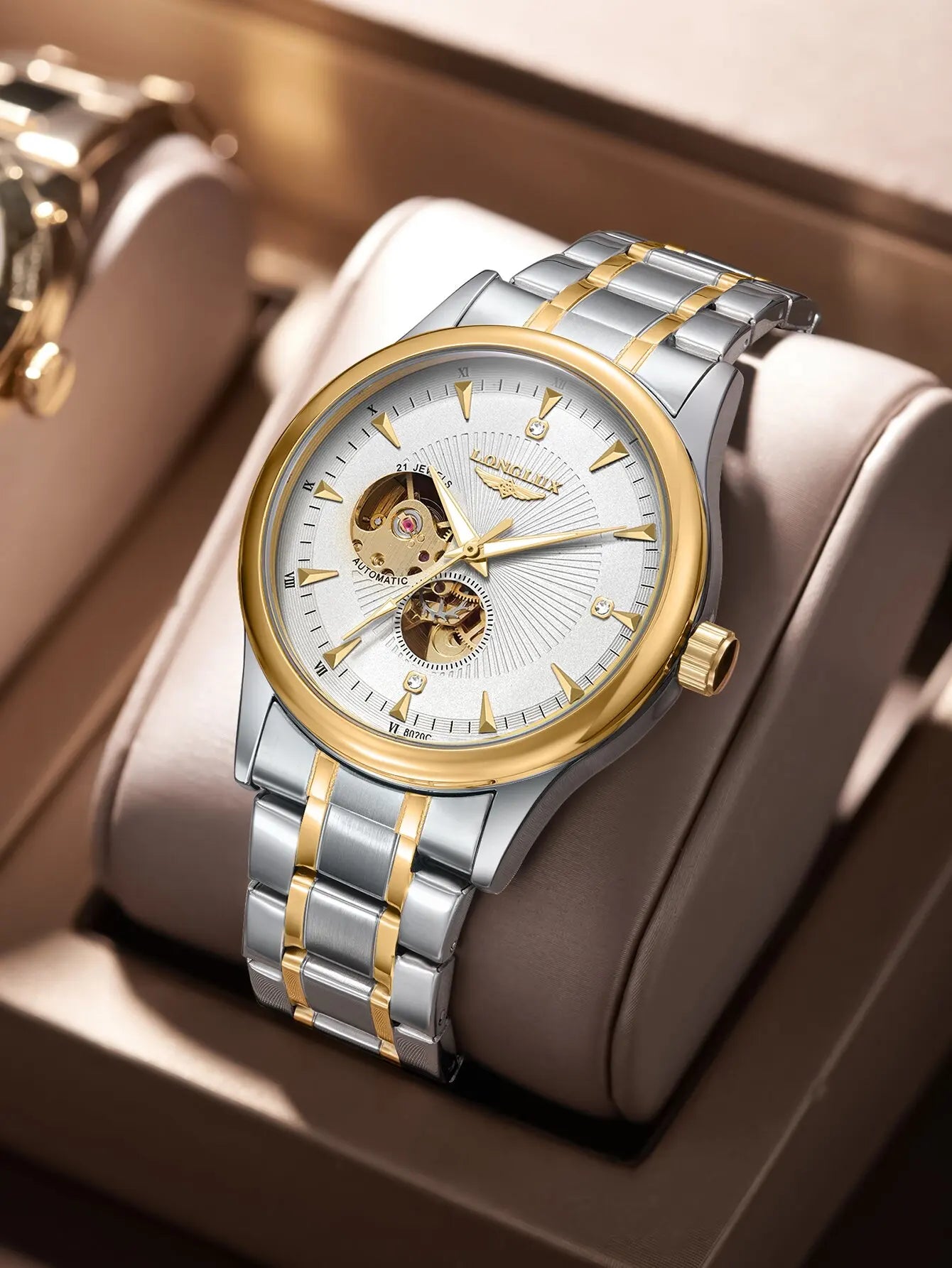 LONGLUX Men automatic mechanical watch elegant luxury watches waterproof skeleton business wholesale stainless steel gift watch - Madeinsea©