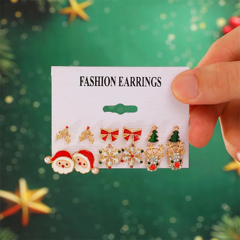 Lovely Trendy Christmas Series Earrings for Women Xmas Santa Claus Elk Snowflake Bowknot New Year Festival Party Jewelry Gifts