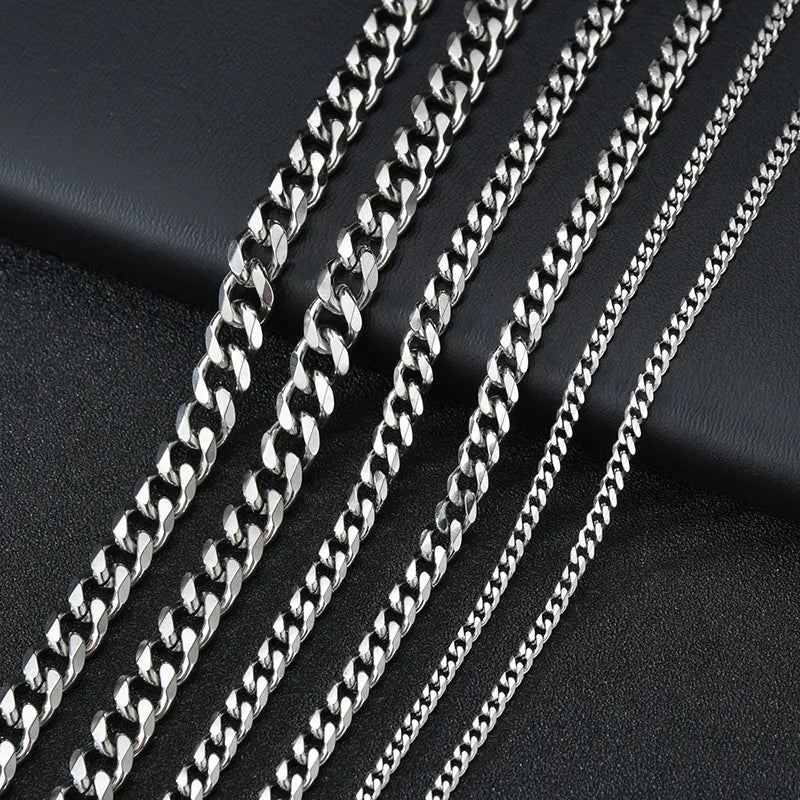 Classic Basic Stainless Steel 3-11mm Curb Cuban Necklaces For Men Women Black Gold Color Link Chain Chokers Solid Metal Jewelry