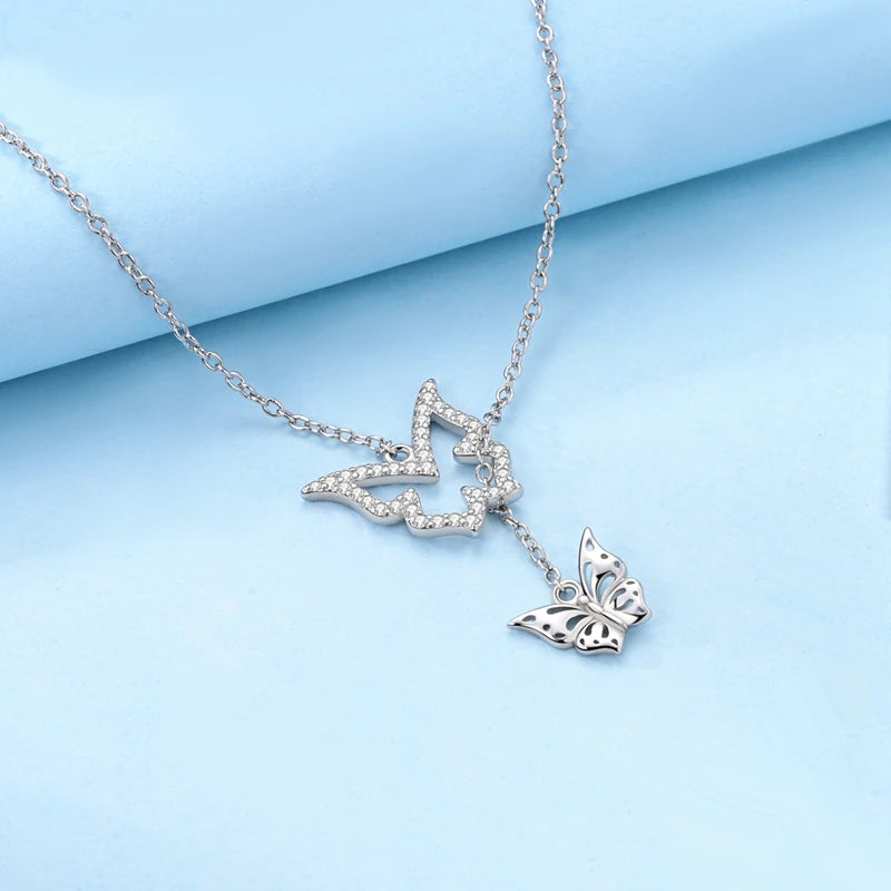 Necklaces 925 Silver Color Butterfly Cute Bear Lucky Symbol Zircon Heart Shaped Necklaces For Woman Valentine's Day Fine Jewelry