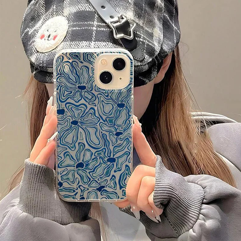 Abstract Blue Aqua Water Wave Floral Case for Samsung Galaxy S25 S24 S23 Ultra S22 S21FE A16 A15 A55 A35 A14 A34 A54 A56 A52 A36