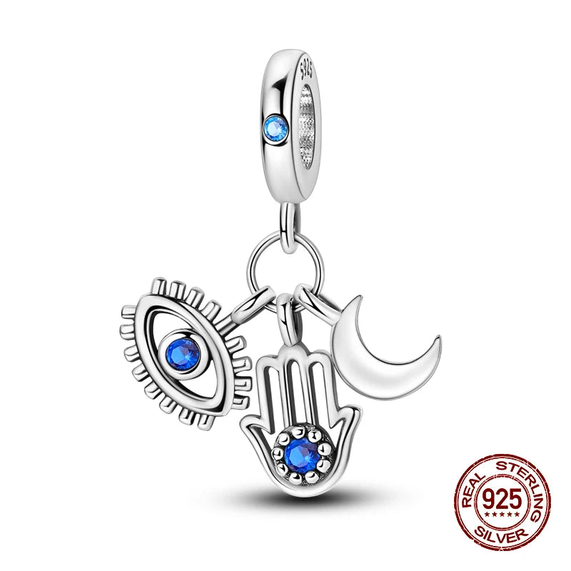 Classic 100% 925 Sterling Silver Daemon Angel Cross Evil Eye Charms Beads Fit 3mm 925 Original Bracelets DIY Party Jewelry