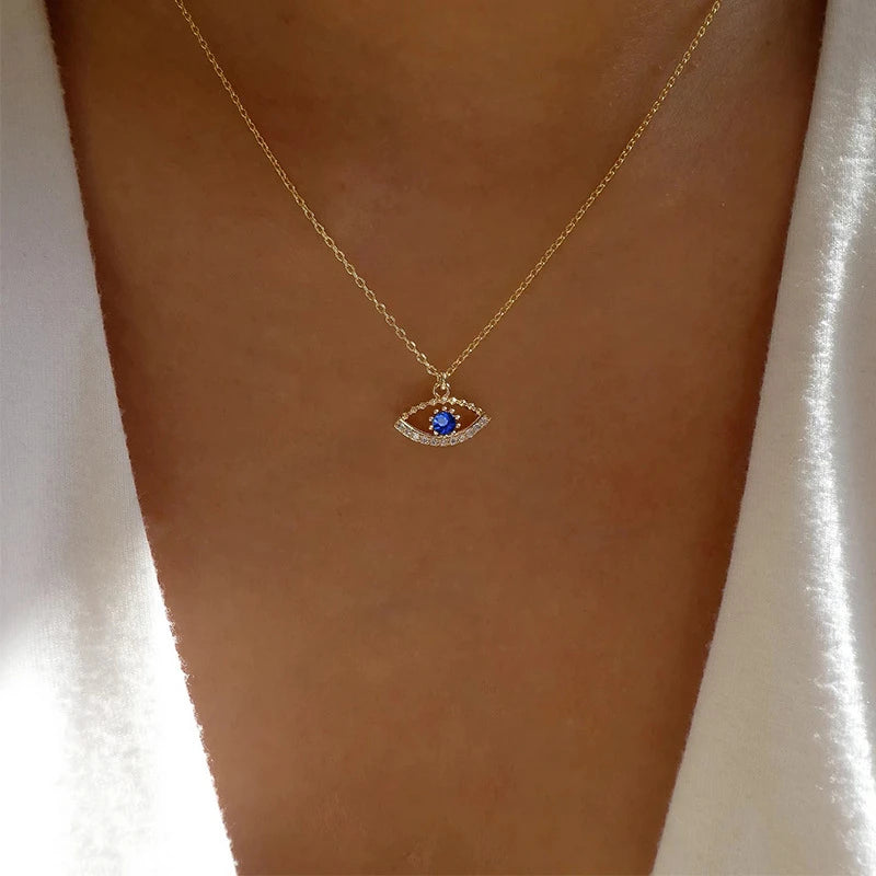 Shiny Crystal Zircon Evil Eye Necklace For Women Men Vintage Lucky Turkish Blue Eyes Clavicle Chain Choker Party Jewelry Gifts
