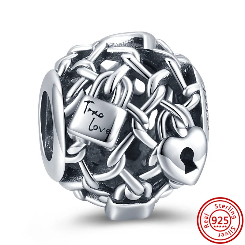 Authentic 100% 925 Sterling Silver Fit Original Pantaro Charms Bracelet Heart Round Style Simple Beads Women DIY Jewelry Making