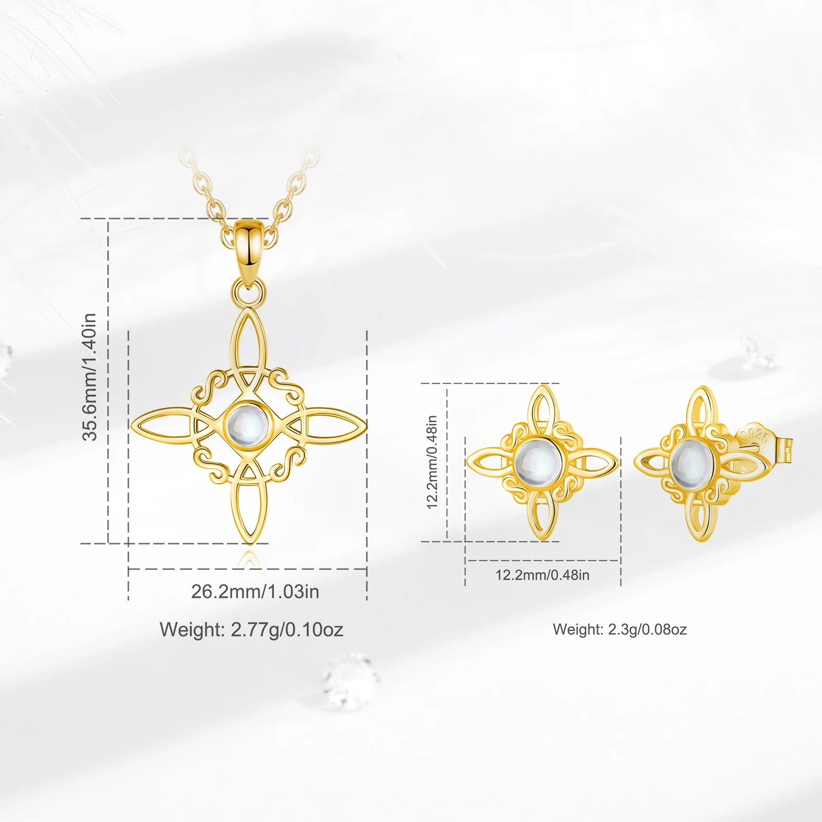 Eudora 925 Sterling Silver Witches Knot Necklace & Earrings 18K Gold Plated Moonstone Celtic Knot Wicca Jewelry Set Women Gift