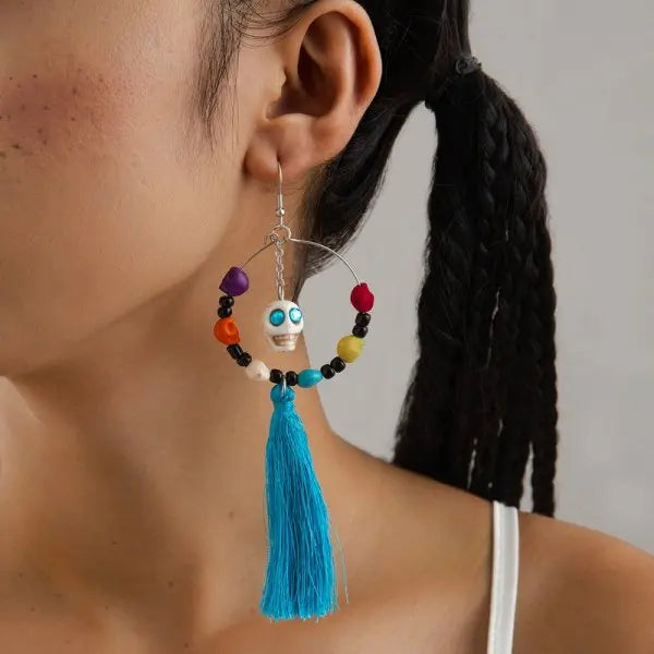 Gothic Punk Halloween Skeleton Dangle Earrings For Women Ethnic Creative Long Tassel Bohemian Fringe Earring Festival Jewelry
