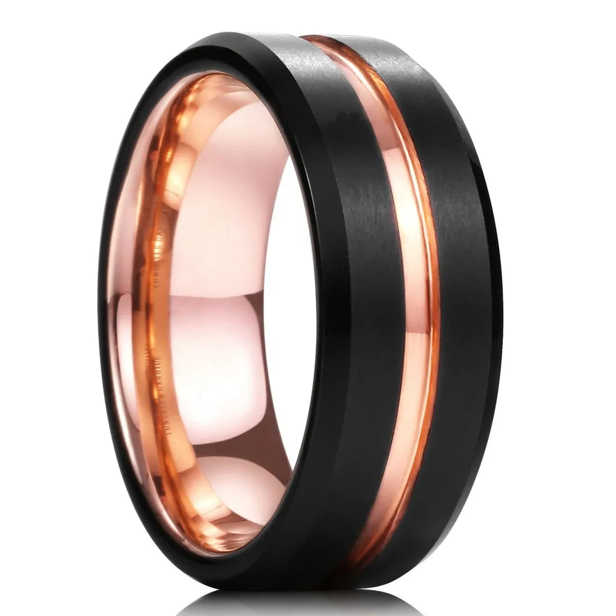 Trendy 8mm Men Frosted Stainless Steel Rings Silver Color Brushed Groove Beveled Edge Engagement Rings For Men Wedding Jewelry