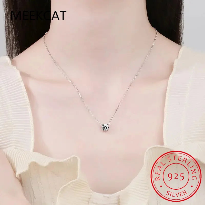 White Gold Plated 1-10CT Moissanite Necklace for Women Classic Four Claws Pendant Wedding Jewelry 925 Sterling Silver GRA
