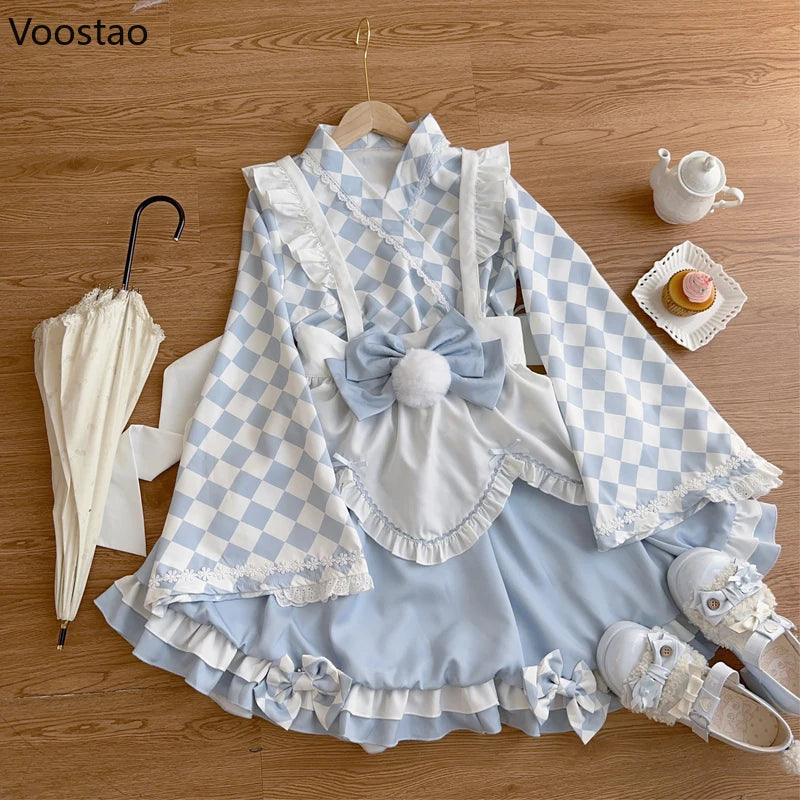 Japanese Sweet Lolita Dress Women Kawaii Kimono Halloween Animation Show Maid Cosplay Costumes Girl Anime Role Play Unifrom Set