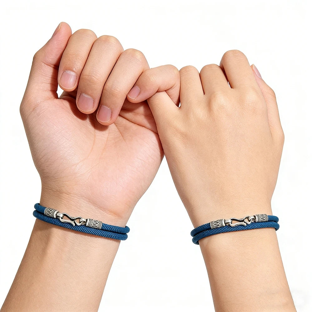 MKENDN Real S925 Sterling Silver Double Layer Rope Charm Bracelet For Women Classic Couple Fine Jewelry Minimalist Accessorie