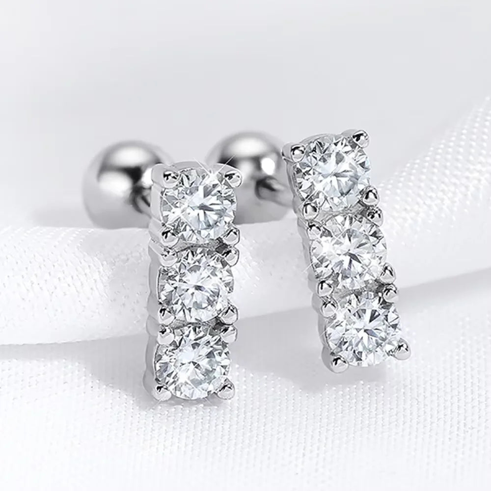 Serenity 6 Stones D Color 3mm All Moissanite Screw Earrings Women Anniversary Gift S925 Silver Sparkling Stud Ear Fine Jewelry - Madeinsea©