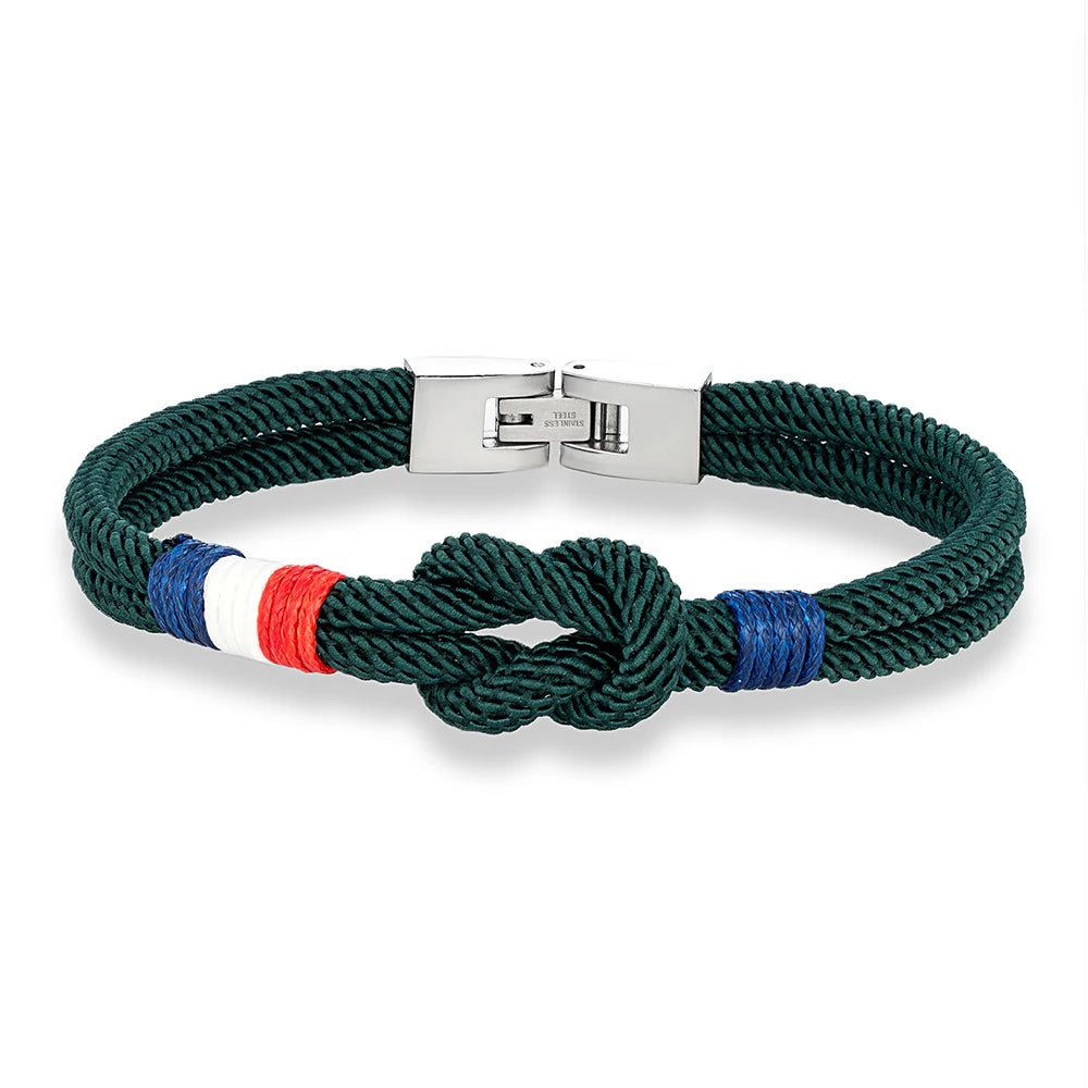 MKENDN France USA Flag Symbol Bracelet Men Double Layers Openable Buckle Nylon Cord Chain Braslet Nautical Braclet Accessories