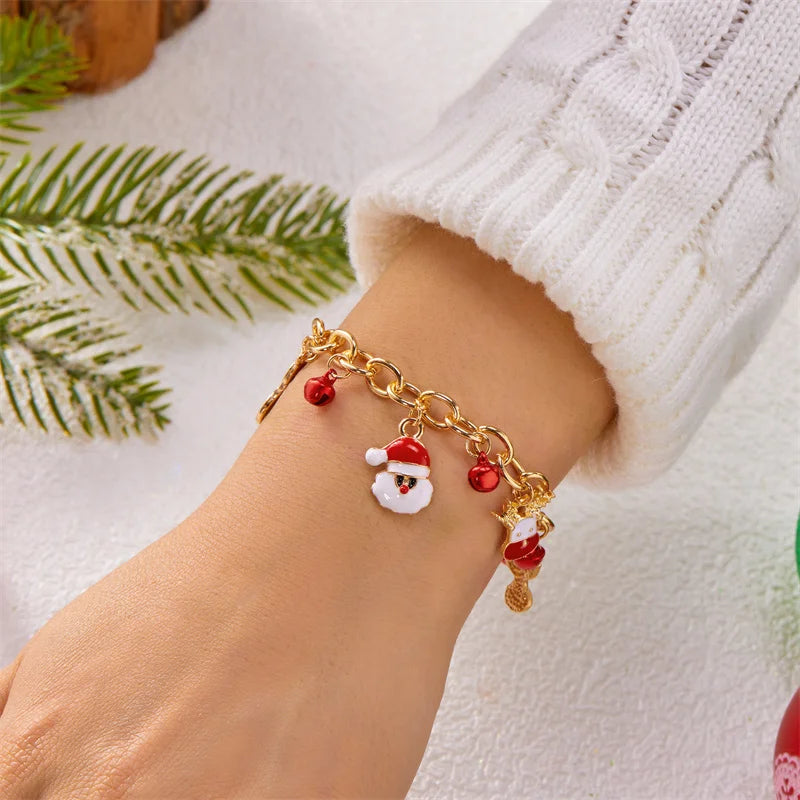 Creative Christmas Metal Chain Bracelet For Women Men Santa Claus Snowflake Elk Snowman Bangles New Year Party Jewelry Gifts