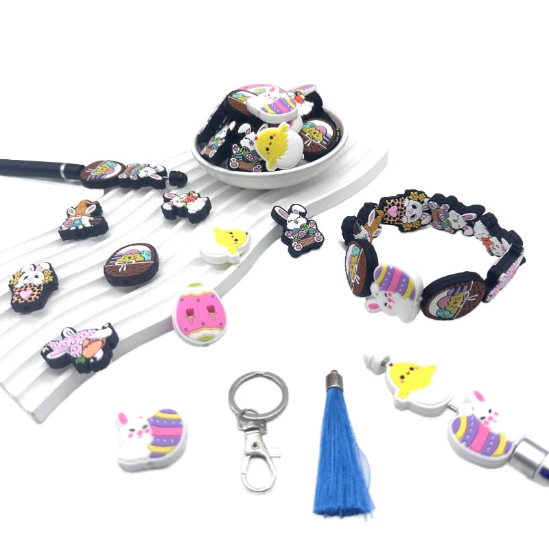 10/20PCS  Easter Series Silicone Focal Beads DIY Necklaces Jewelry Plastic Pen Beads Key Chain Car Decoration Chains Bag Chains