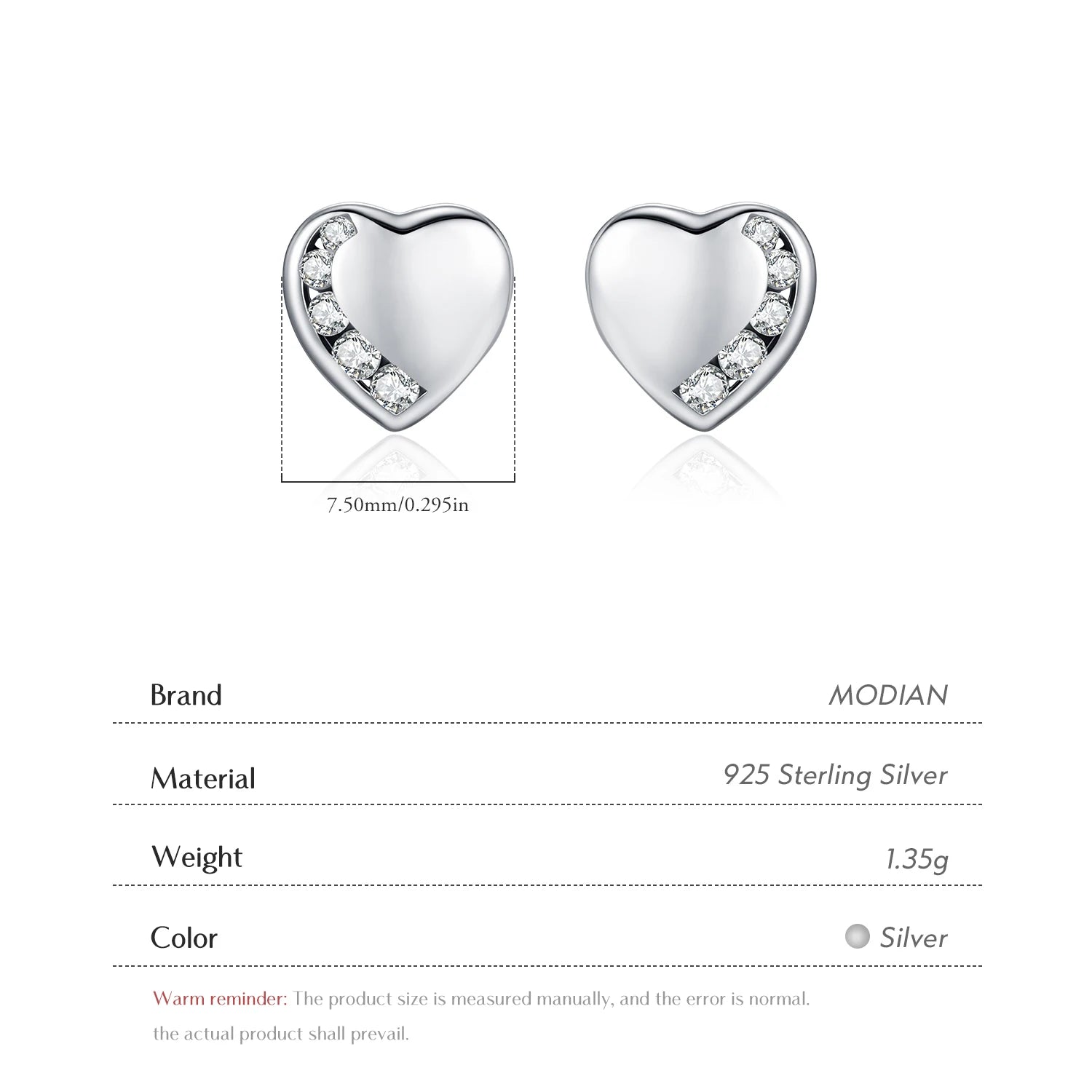 MODIAN Sparkling Clear CZ Small Ear Studs 925 Sterling Silver Heart Daily Wear Stud Earrings For Women Fine Jewelry
