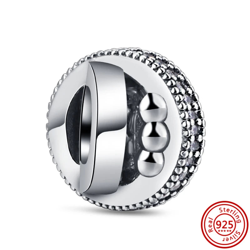 Authentic 100% 925 Sterling Silver Fit Original Pantaro Charms Bracelet Heart Round Style Simple Beads Women DIY Jewelry Making