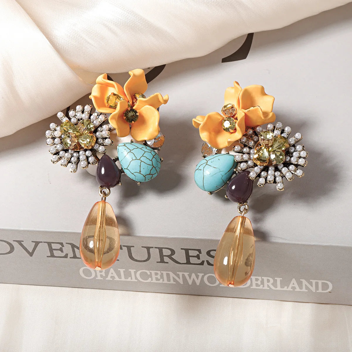 ZAA Personalized Trendy Resin Flower Water Drop Long Earrings