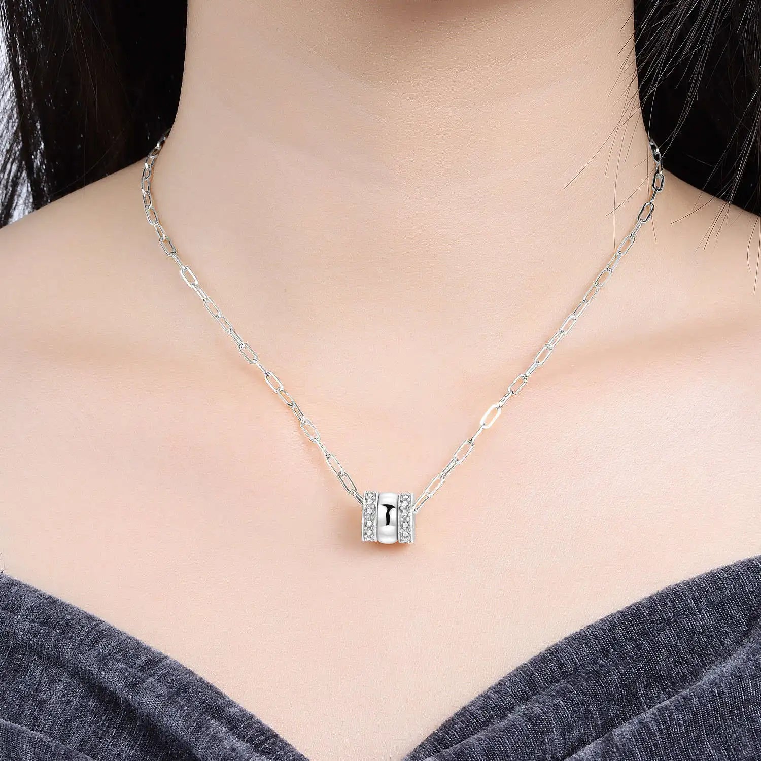 PANPOKI S925 Sterling Silver Simple 3-Ring Design Necklace for Women Birthday Original Gifts Fashion Fine Jewelry