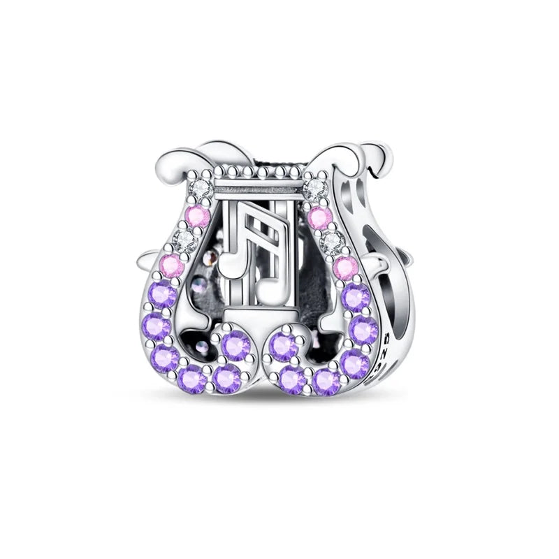 Romantic Music Charms Beads 925 Sterling Silver Piano Violin Red Guitar Punk Saxophone Pendants Fit Qikaola Bracelet DIY Jewelry