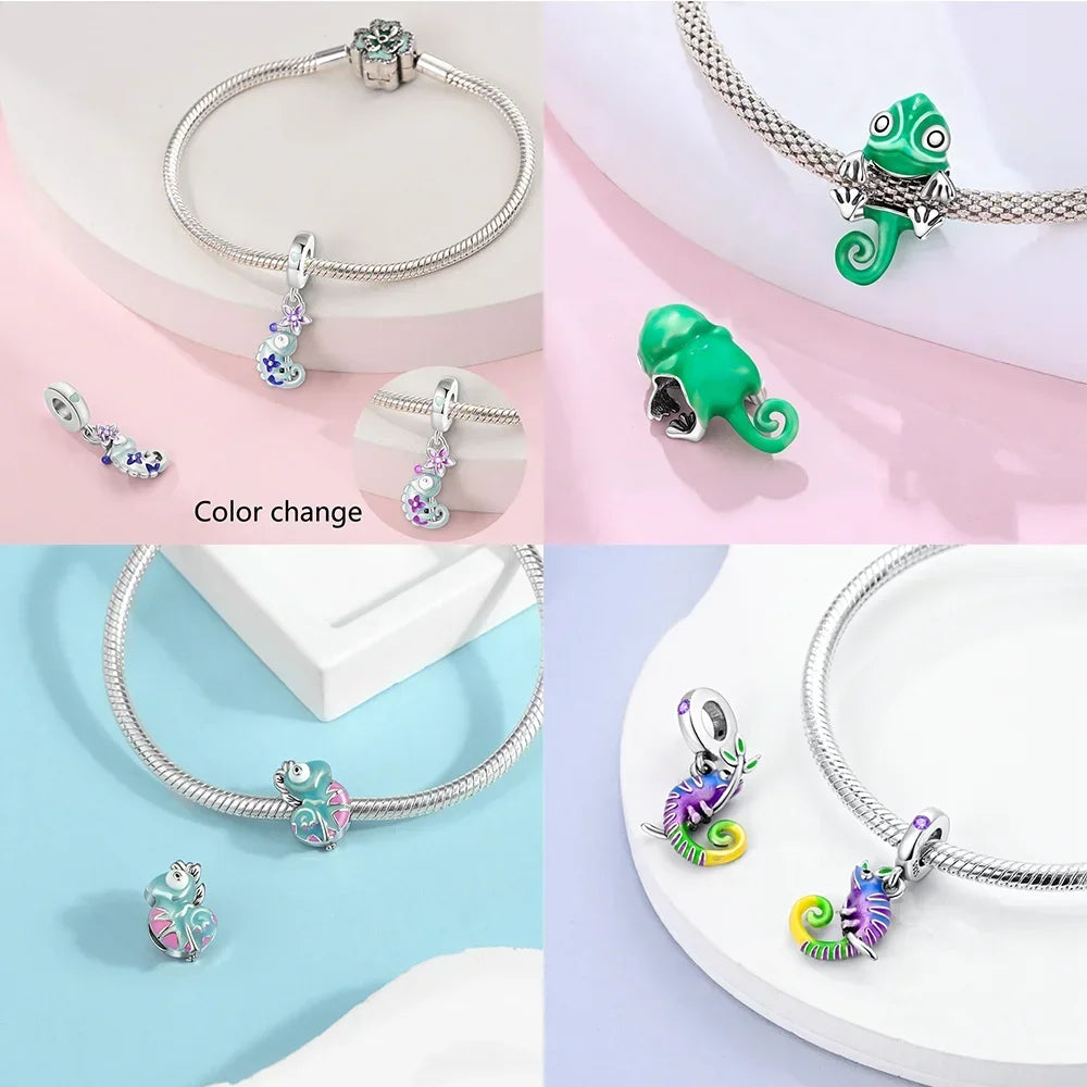 925 Sterling Silver Chameleon Luminous Firefly Butterfly Charms Beads Fit 925 Original Bracelets Fine DIY Jewelry Making