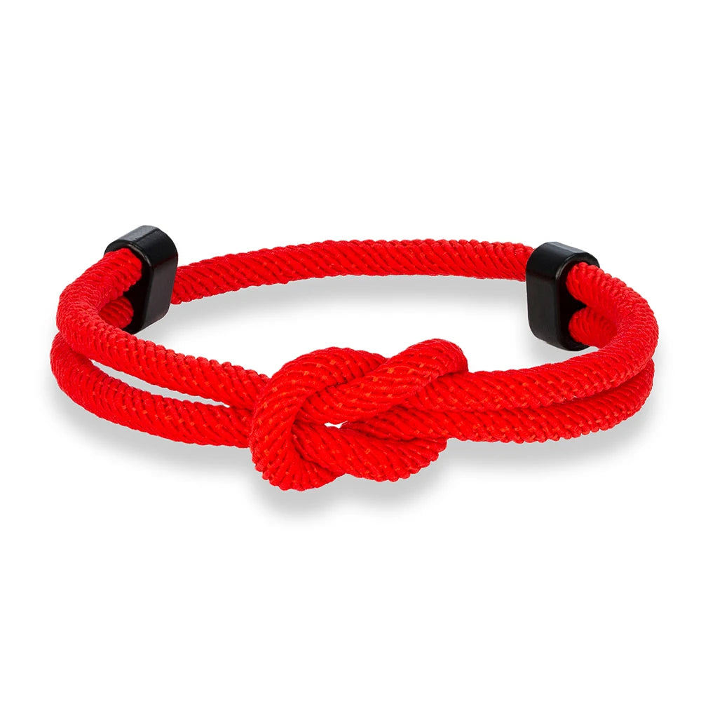 MKENDN Schwarzes Metallarmband mit quadratischem Knoten, handgefertigt, verstellbar, für Damen und Herren, Schmuckgeschenk für Paare