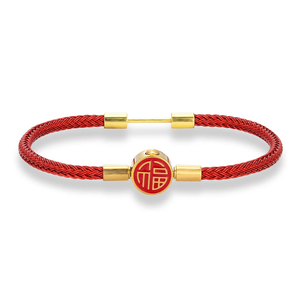 MKENDN Classic Men Women Stainless Steel Bracelet Lucky Red Steel Wire Rope Male High Quality Gold Plated Button Jewelry Gifts