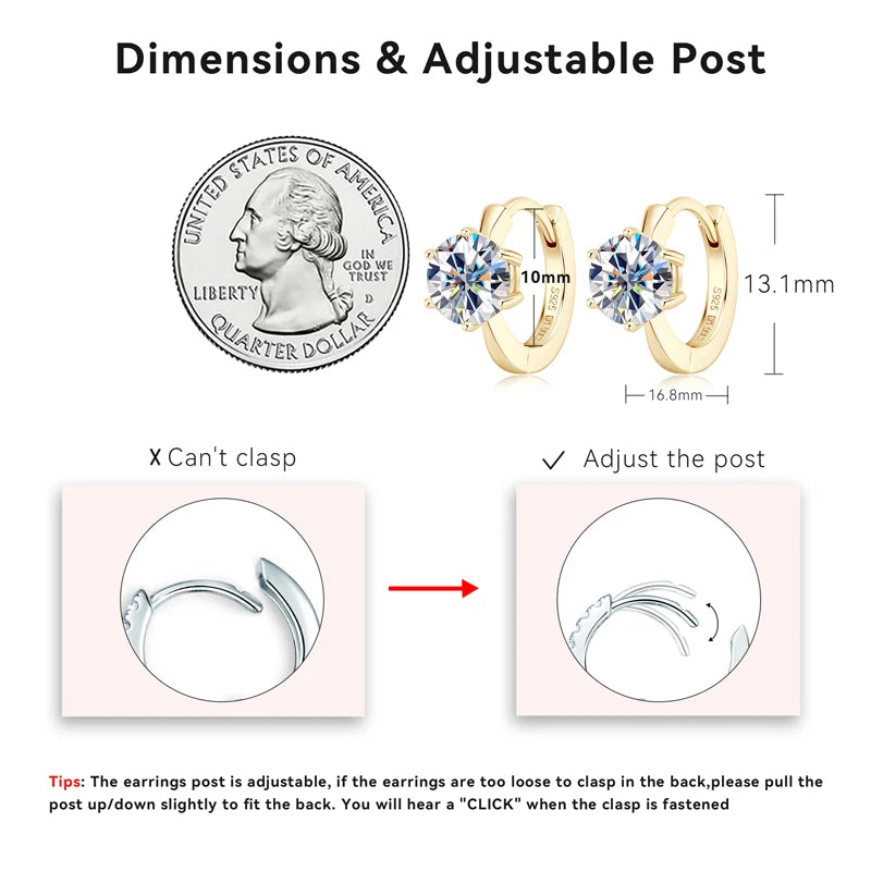 OXTAO Real 925 Silver Ladies Jewelry Earrings 6.5mm 1.0ct Moissanite Six Claw Hoop Earrings Solitaire Stone Fine Jewelry Gift