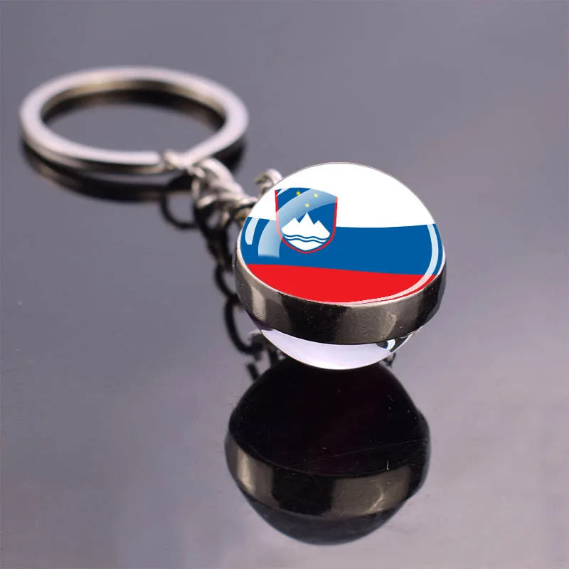 Europe Countries Flag Glass Ball Keychain Russia France Spain UK Italy Poland Ukraine Flag Keyring Travel Gift