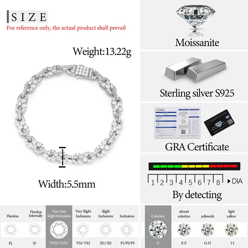 Bracelet unisexe TUHE 8 mots en moissanite serti de pierres, style hip-hop