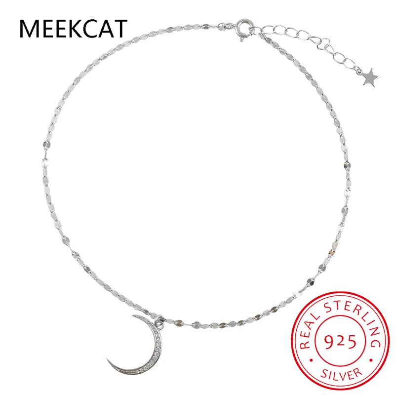 Authentic 925 Sterling Silver Fashion Dazzling CZ Moon Star Bracelet Anklets For Women Fine Silver Jewelry Gift DA623