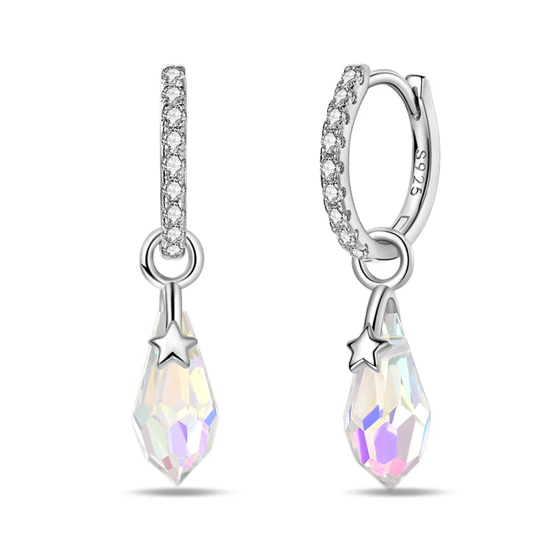 Classic Earrings For Women Girls 925 Silver Sparkling Four Leaf Clover Dragonfly Bees Double Hoop Earrings Luxury Party Jewelry