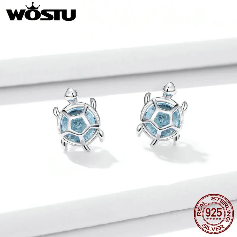 WOSTU 925 Sterling Silver Starfish Stud Earrings Blue Cubic Zircon Earrings For Women Fashion Silver 925 Jewelry CTE136