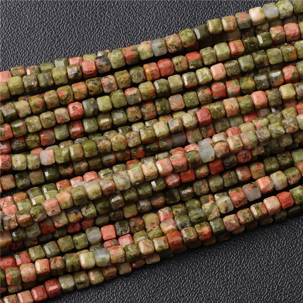 Hot Natural Faceted Stone Bead 2-3mm Small Square Quartz Garnet Glass Cube Loose Beads For Jewelry Making Needlework Accessories