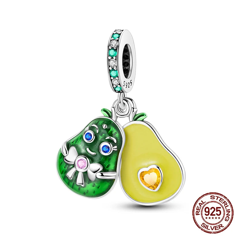 925 Silver Change Color Strawberry Cherry Avocado Fruit Series Charms Beads For 925 Original Bracelets DIY Birthday Jewelry Gift