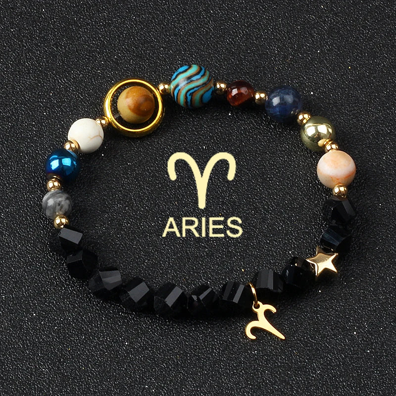 Universe Galaxy Eight Planets 12 Constellation Bracelets for Women Natural Stone Solar System Bracelets Libra Virgo Leo Jewelry - Madeinsea©