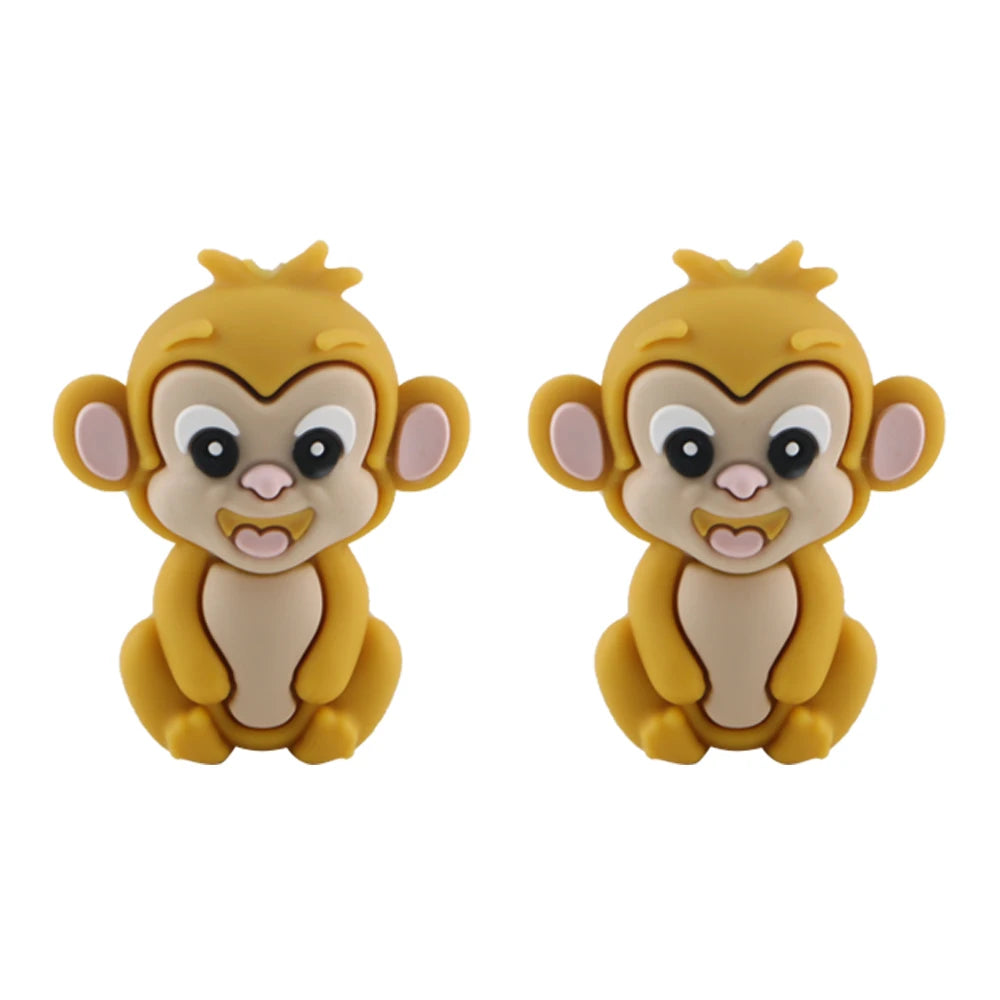 Lot de 5 ou 10 perles en silicone stéréoscopiques en forme de pingouin et de singe pour la fabrication de porte-clés et de bracelets faits à la main