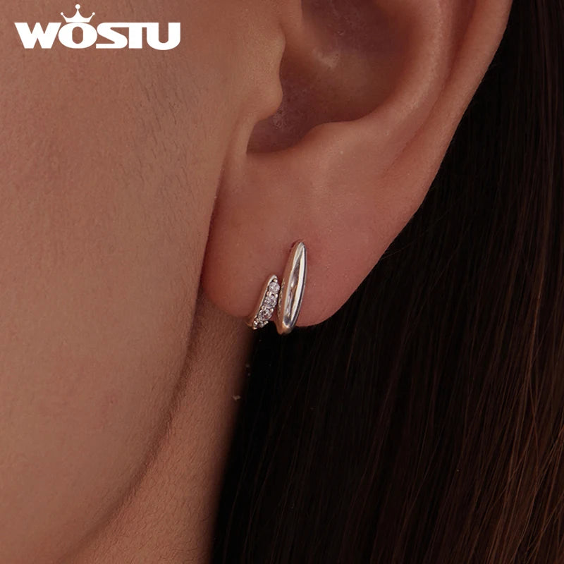 WOSTU Solid 925 Sterling Silver Unique Geometric Double-Layer Stud Earrings, Wedding Engagement Hoop Earring Party Gift