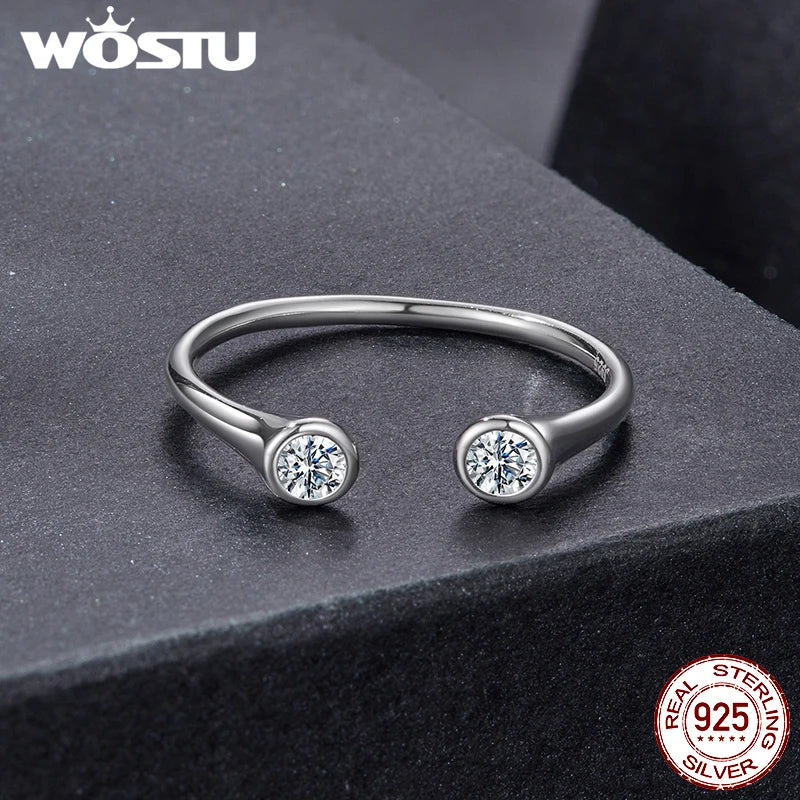 WOSTU 2 Stone Moissanite Open Ring S925 Sterling Silver For Women,Diamond Cut Minimalist Wedding Promise Rings Gift for Her - Madeinsea©