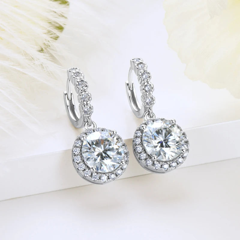 1/2/3CT Moissanite Diamond Drop Earrings for Women 925 Sterling Silver Round Cut Ladies Classic Engagement Wedding Jewelry Gift