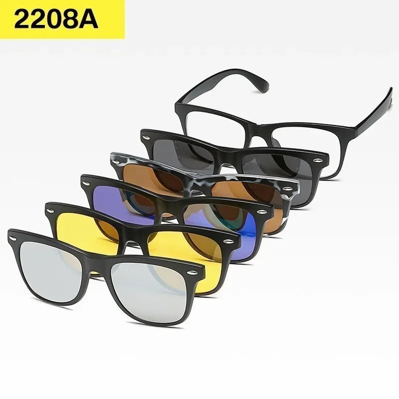 6 In 1 Custom Men Women Polarized Optical Magnetic Sunglasses Clip Magnet Clip on Sunglasses Polarized Clip on Sun Glasses Frame
