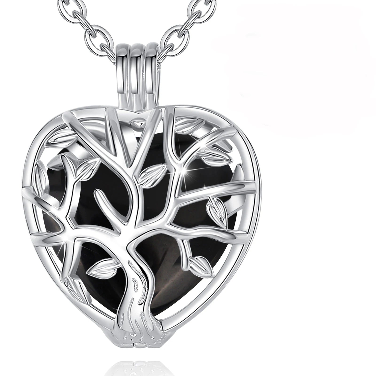 Collier Eudora Arbre de Vie Cage Coeur Obsidienne Énergie Guérison Cristal Pierre Pendentif Spirituel DIY Bijoux Pierre de Lune Cadeau