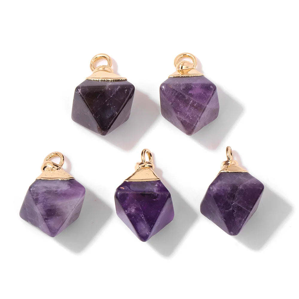 Wholesale Natural Amethyst Pendant Connector Reiki Hexagon Sun Bag Sun Stone Charm For Handmade Women Necklace Bracelet Jewelry