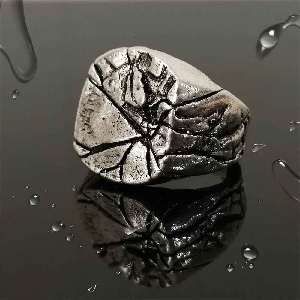 Retro Cracking Rock Large Ring For Men Silver Color Punk Gothic Ring Handmade Jewelry Biker Accessories Domineering Gift For Man - Madeinsea©