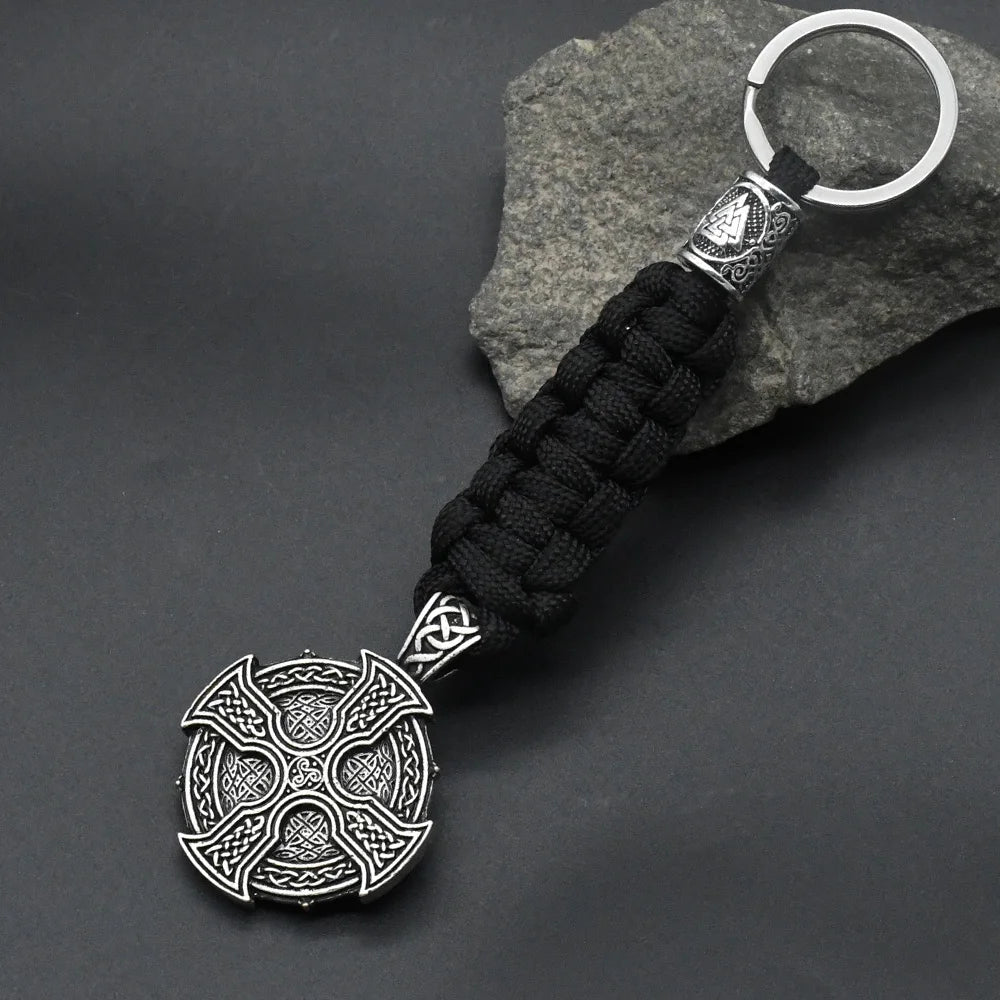 Witches Knot Rune Beads Keychain Viking Celt Knot Cross Pendant Umbrella rope Keyring Vintage Jewelry for Women