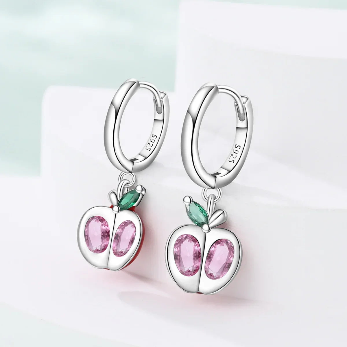 Earrings Woman 925 Silver Cherry Pear Apple Butterfly Sunflower Hoop Earrings for Women Engagement Birthday Fine Jewelry Gift