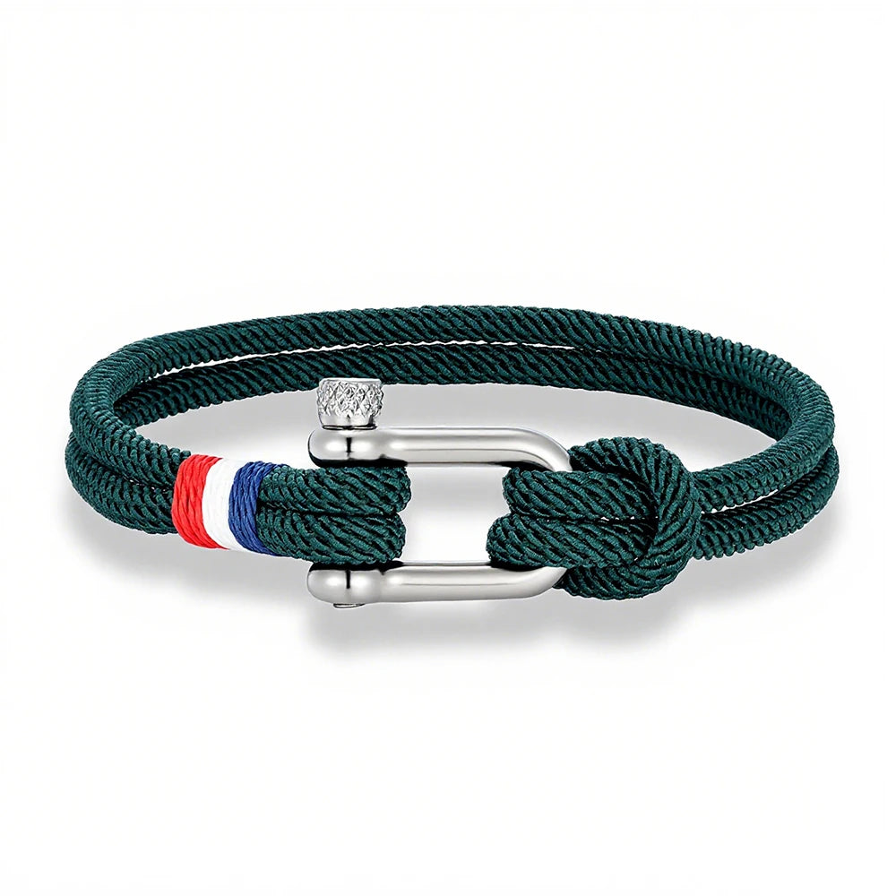 MKENDN Stainless Steel U-Shape Shackle Buckle Bracelet Men Women Handmade Woven Double-Layer Design France Flag Couple Jewelry