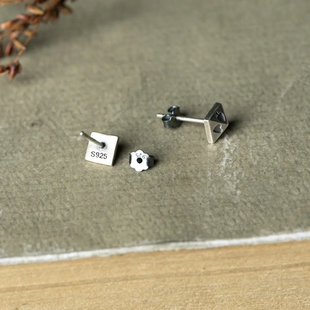 MKENDN 100% 925 Sterling Silver Pyramid Rivet Poker Stud Earrings Personality Minimalist Ear Jewelry Street Punk Gothic Style